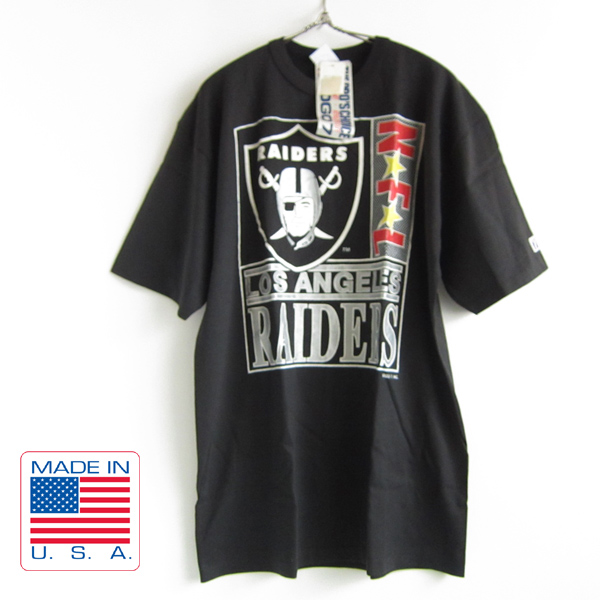 新品/90's/USA製/NFL/RAIDERS/レイダース/半袖Tシャツ/黒【L】丸