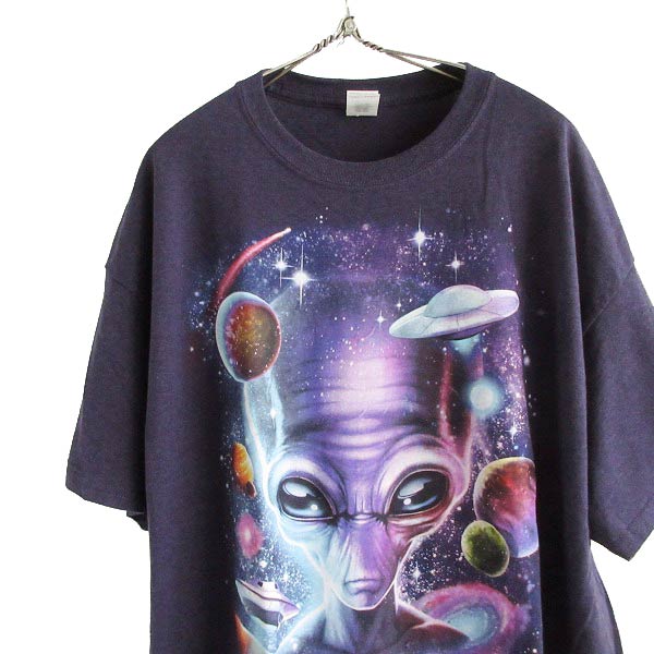 90s エイリアン オールオーバー プリント 半袖 Tシャツ XL 宇宙人 カモ