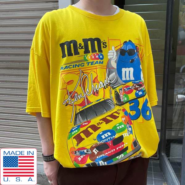 レア USA製 m&m's ナスカー2000 レーシングチーム 半袖Tシャツ 黄色系