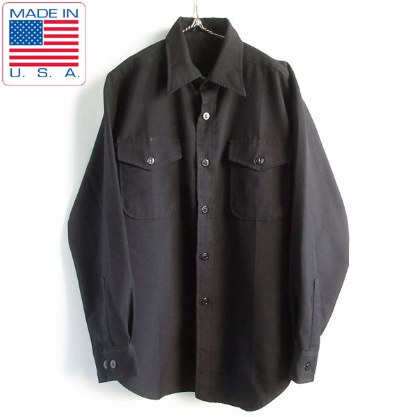人気ブランド USA製 実物 米軍 US NAVY 長袖シャツ 黒 M-L程度 礼服用 ドレスシャツ ポリエステル ウール USN 米海軍  ミリタリーシャツ D143-14-0065XV