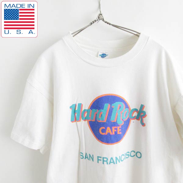 90's USA製 Hard Rock CAFE サンフランシスコ 半袖Tシャツ 白系 L 