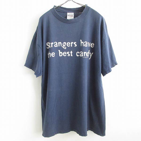 一点物 90s 英字プリント グランジ Tシャツ 半袖 紺系 XL 雰囲気系 