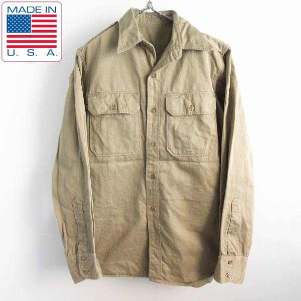 50s USA製 実物 米軍 US ARMY チノシャツ カーキ 15-1/2 長袖シャツ ...