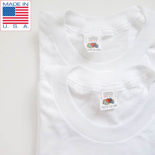 新品 2枚セット 80s USA製 フルーツオブザルーム 無地 半袖Tシャツ 白 ...