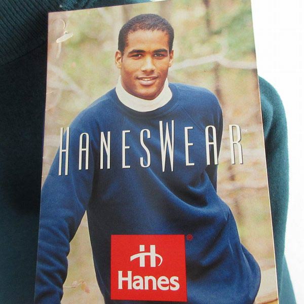 90s 新品 Hanes ヘインズ 無地スウェット XL 暗い青緑系 ラグラン 