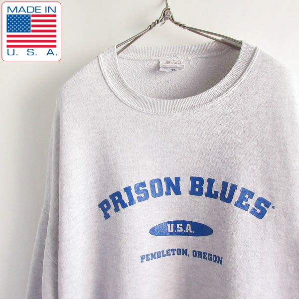 USA製 PRISON BLUES 3段プリント スウェット グレー系 3X